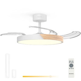 Grunkel SKYDUAL42 Ventilador de Techo Blanco y Madera, 106 cm, 4 Aspas, 6 Velocidades